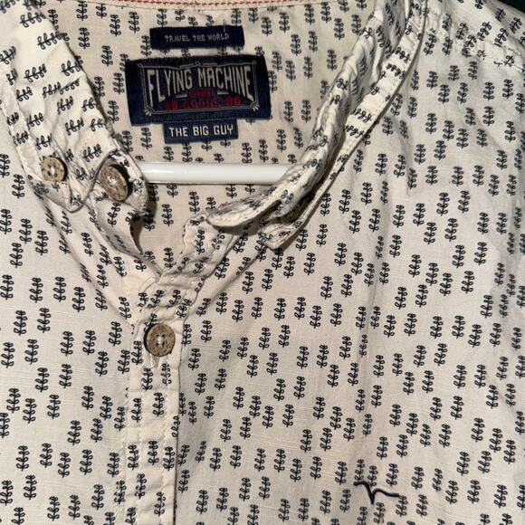 Flying Machine Extra Large White Print Button-Down Shirt 100% Cotton - Picture 2 of 4